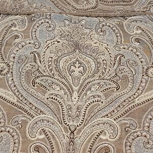 Robert Allen Home Pair King Pillow Shams Fleur-de-lis Taupe Blue Brocade